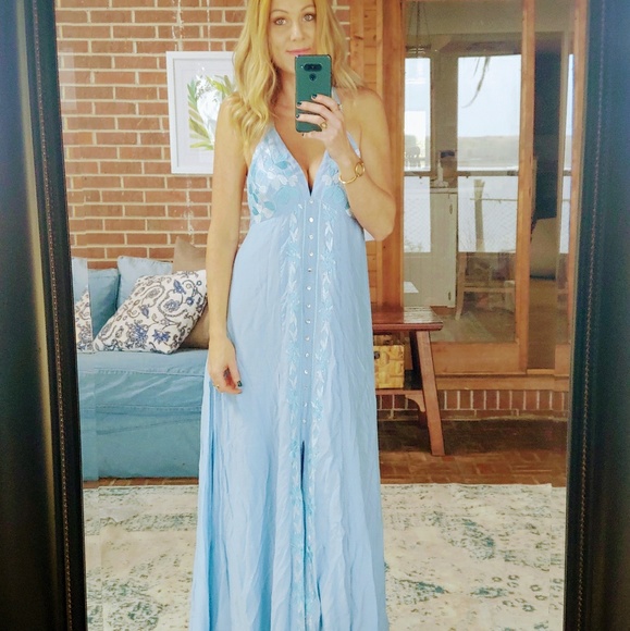 charme u Dresses & Skirts - 2/$40 2 left! Blue flowy embroidered maxi low cut